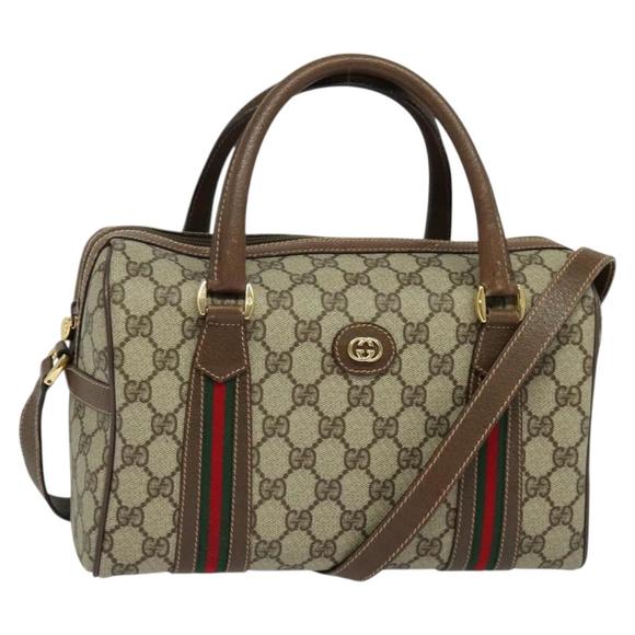 GUCCI GG Supreme Hand Bag PVC 2way Beige Gold Auth 123212 - Picture 1 of 16